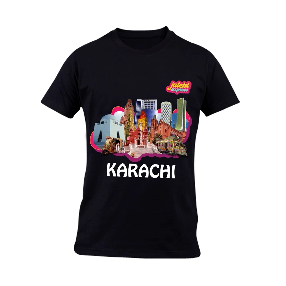 JALEBI KARACHI T-SHIRT ROUND NECK HALF SLEEVES (BLACK)